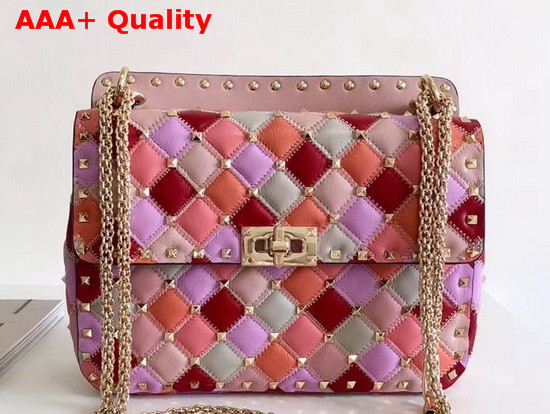 Valentino Medium Rockstud Spike Bag Multicolor Patchwork Lambskin Replica