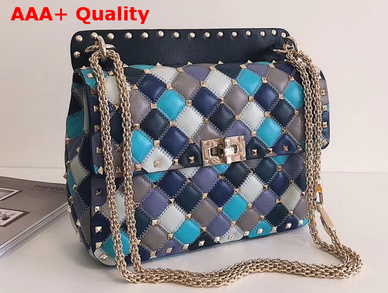 Valentino Medium Rockstud Spike Bag Patchwork Lambskin Multicolor Replica