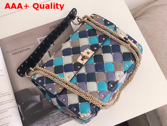 Valentino Medium Rockstud Spike Bag Patchwork Lambskin Multicolor Replica