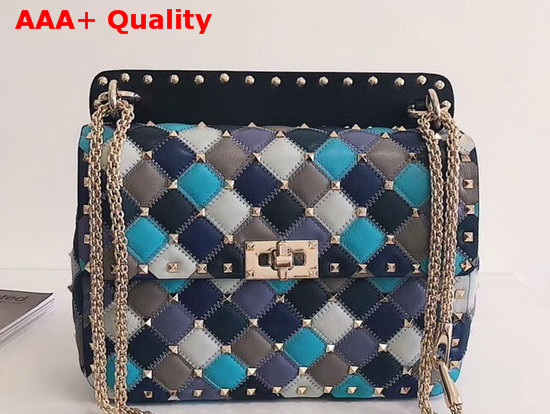 Valentino Medium Rockstud Spike Bag Patchwork Lambskin Multicolor Replica