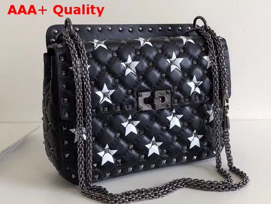 Valentino Medium Star Spike Bag in Black Quilted Lambskin Leather Replica