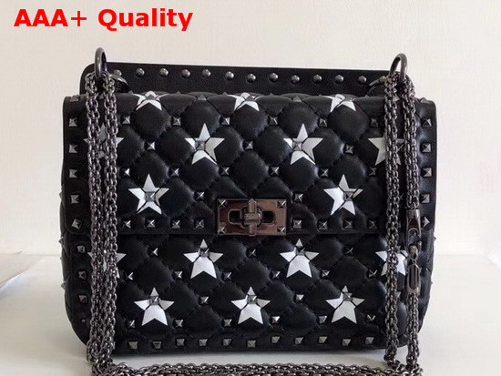 Valentino Medium Star Spike Bag in Black Quilted Lambskin Leather Replica