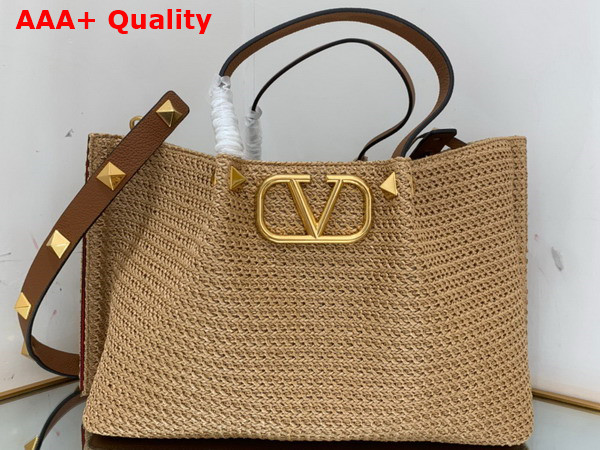 Valentino Medium Straw Summer Tote in Natural Replica