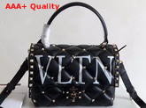 Valentino Medium VLTN Candystud Top Handle Bag in Black with White VLTN Print Replica