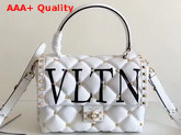 Valentino Medium VLTN Candystud Top Handle Bag in White with Black VLTN Print Replica