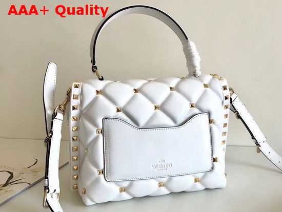 Valentino Medium VLTN Candystud Top Handle Bag in White with Black VLTN Print Replica