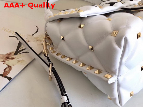 Valentino Medium VLTN Candystud Top Handle Bag in White with Black VLTN Print Replica