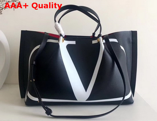 Valentino Medium Vlogo Escape Shopper with Inlay Detail Black Calfskin Replica