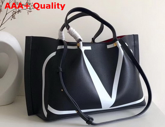 Valentino Medium Vlogo Escape Shopper with Inlay Detail Black Calfskin Replica