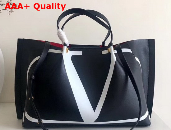 Valentino Medium Vlogo Escape Shopper with Inlay Detail Black Calfskin Replica