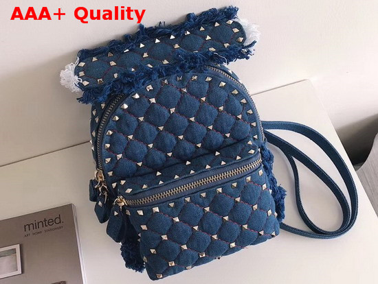 Valentino Mini Denim Rockstud Spike Backpack in Blue Replica