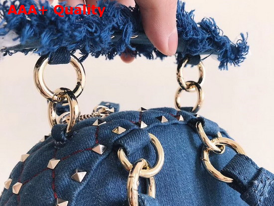 Valentino Mini Denim Rockstud Spike Backpack in Blue Replica