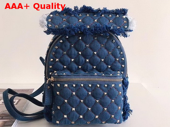 Valentino Mini Denim Rockstud Spike Backpack in Blue Replica