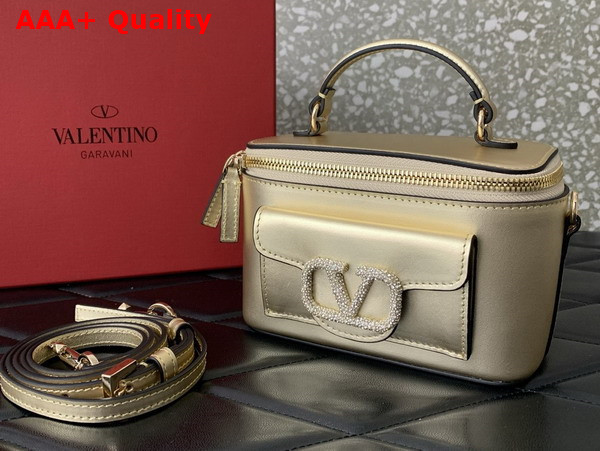 Valentino Mini Loco Calfskin Handbag with Jewel Logo Light Gold Replica