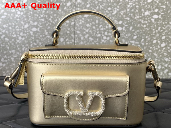 Valentino Mini Loco Calfskin Handbag with Jewel Logo Light Gold Replica