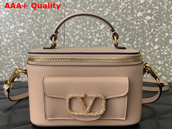 Valentino Mini Loco Calfskin Handbag with Jewel Logo Nude Replica