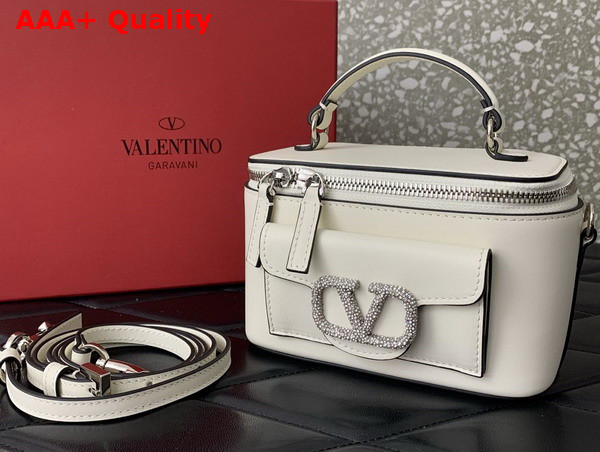 Valentino Mini Loco Calfskin Handbag with Jewel Logo White Replica