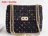 Valentino Multicolor Rockstud Spike Medium Chain Bag in Black Soft Lambskin Leather Replica