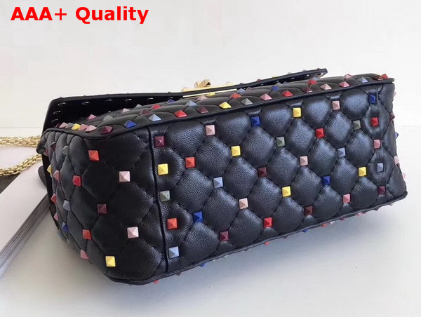 Valentino Multicolor Rockstud Spike Medium Chain Bag in Black Soft Lambskin Leather Replica