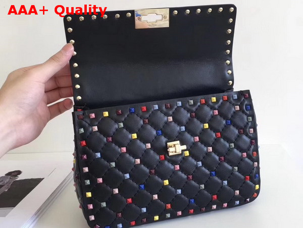 Valentino Multicolor Rockstud Spike Medium Chain Bag in Black Soft Lambskin Leather Replica