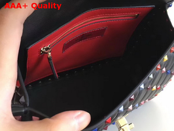 Valentino Multicolor Rockstud Spike Medium Chain Bag in Black Soft Lambskin Leather Replica