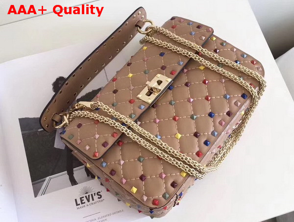 Valentino Multicolor Rockstud Spike Medium Chain Bag in Nude Soft Lambskin Leather Replica