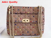 Valentino Multicolor Rockstud Spike Medium Chain Bag in Nude Soft Lambskin Leather Replica