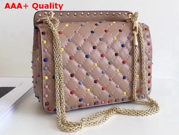 Valentino Multicolor Rockstud Spike Medium Chain Bag in Nude Soft Lambskin Leather Replica