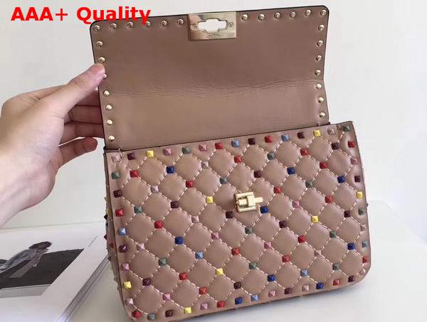 Valentino Multicolor Rockstud Spike Medium Chain Bag in Nude Soft Lambskin Leather Replica