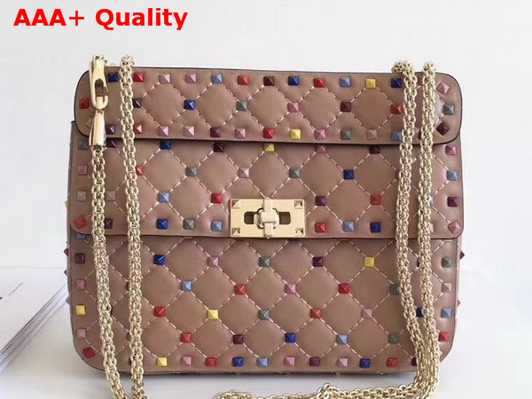 Valentino Multicolor Rockstud Spike Medium Chain Bag in Nude Soft Lambskin Leather Replica