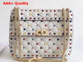 Valentino Multicolor Rockstud Spike Medium Chain Bag in White Soft Lambskin Leather Replica