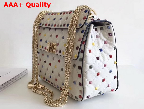 Valentino Multicolor Rockstud Spike Medium Chain Bag in White Soft Lambskin Leather Replica