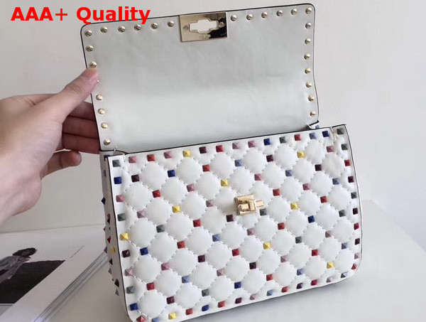 Valentino Multicolor Rockstud Spike Medium Chain Bag in White Soft Lambskin Leather Replica