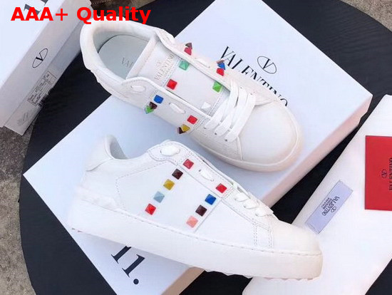 Valentino Multicolor Rockstud Untitled Sneaker in White Replica