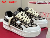 Valentino One Stud XL Low Top Sneaker in Nappa Leather and Toile Iconographe Fabric Beige and Black Replica