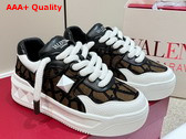 Valentino One Stud XL Low Top Sneaker in Nappa Leather and Toile Iconographe Fabric Fondant Replica