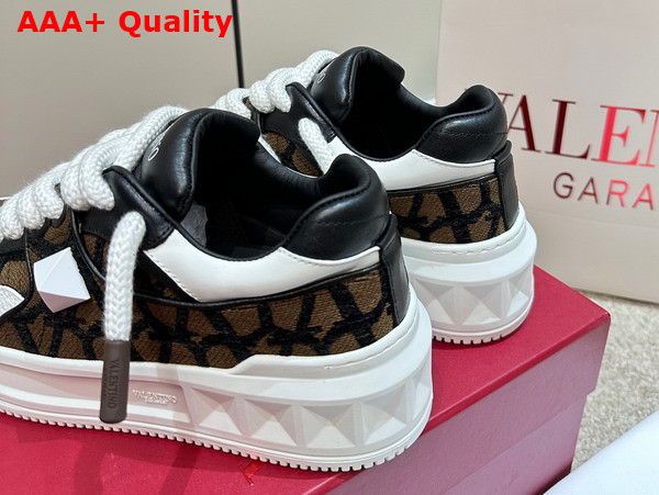 Valentino One Stud XL Low Top Sneaker in Nappa Leather and Toile Iconographe Fabric Fondant Replica