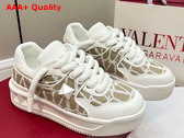 Valentino One Stud XL Low Top Sneaker in Nappa Leather and Toile Iconographe Fabric White Replica