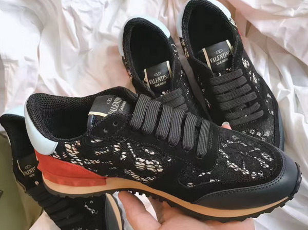 Valentino Rockrunner Lace Sneaker in Black For Sale