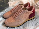 Valentino Rockrunner Lace Sneaker in Pink For Sale