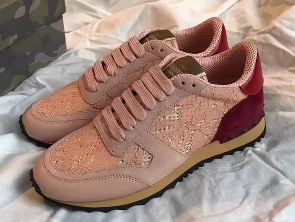 Valentino Rockrunner Lace Sneaker in Pink For Sale