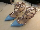 Valentino Rockstud Ankle Strap Blue Patent Leather 65mm Heel for Sale