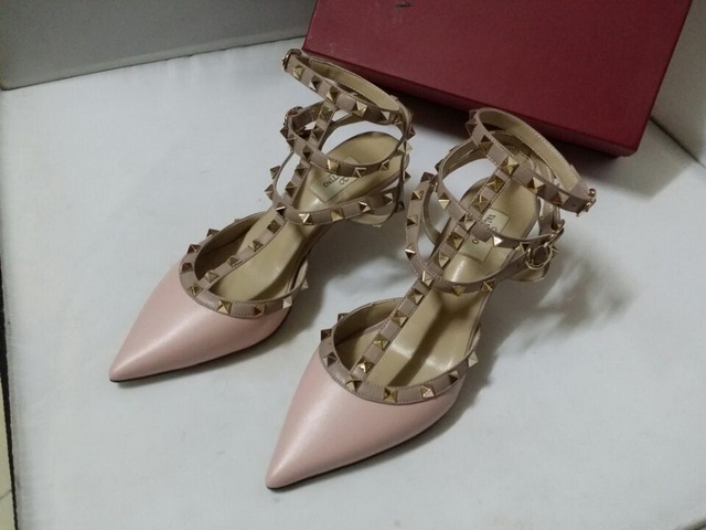 Valentino Rockstud Ankle Strap Pink Lambskin 65mm Heel for Sale