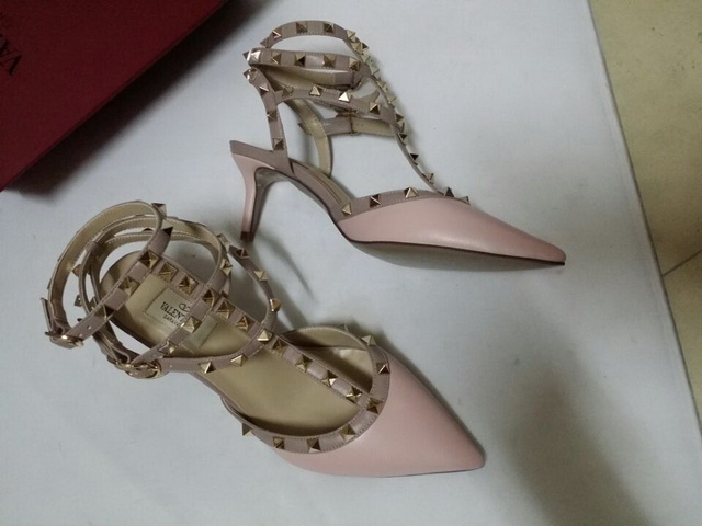 Valentino Rockstud Ankle Strap Pink Lambskin 65mm Heel for Sale