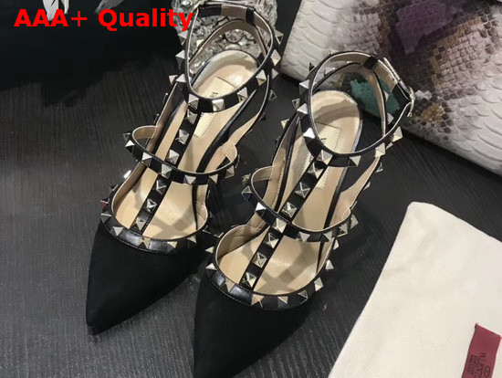 Valentino Rockstud Ankle Strap Pump in Black Suede Replica