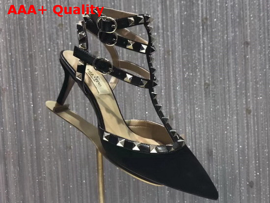 Valentino Rockstud Ankle Strap Pump in Black Suede Replica