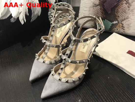 Valentino Rockstud Ankle Strap Pump in Grey Suede Replica