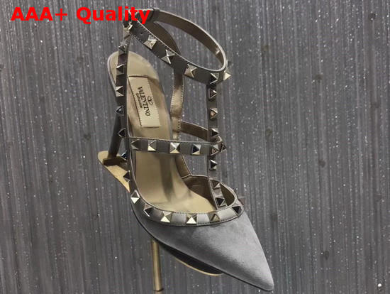 Valentino Rockstud Ankle Strap Pump in Grey Suede Replica