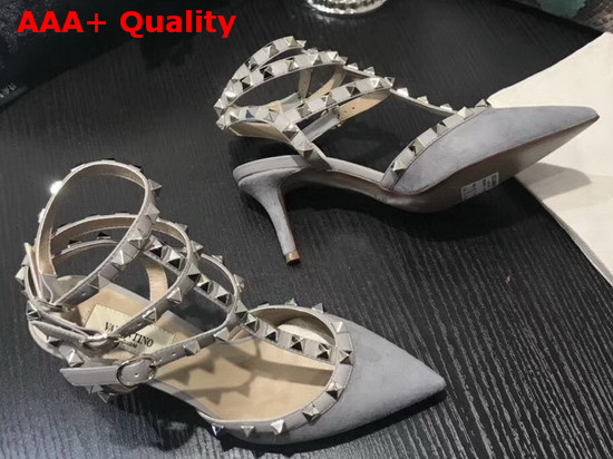 Valentino Rockstud Ankle Strap Pump in Grey Suede Replica