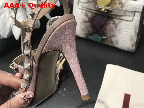 Valentino Rockstud Ankle Strap Pump in Pink Suede Replica